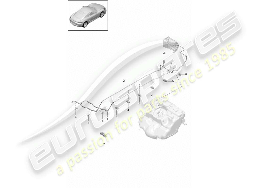 porsche 2022 (718 cayman) kraftstoffleitung vorn kraftstoffversorgungssystem teilediagramm