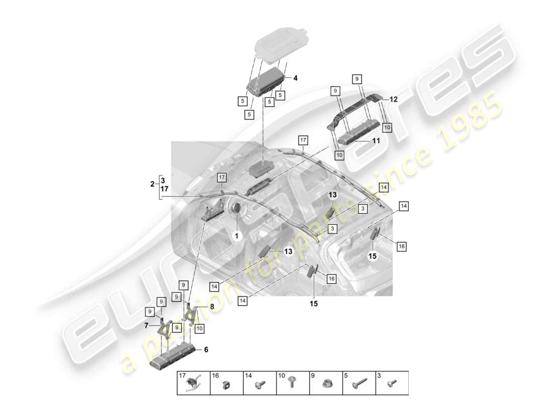 porsche 2024 (cayenne e3 9ya/9yb) airbag-teilediagramm