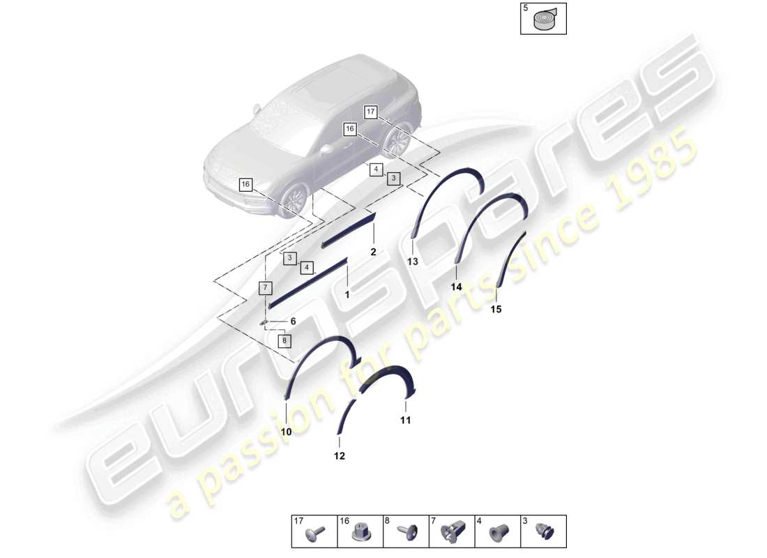 porsche 2024 (cayenne e3 9ya/9yb) radkastenabdeckung unten coupé außen teilediagramm