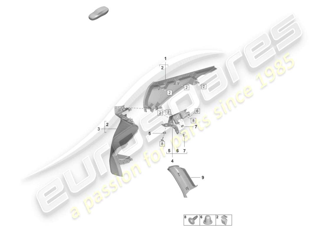 porsche 2022 (taycan 9j1-1) c-säulenverkleidung teilediagramm