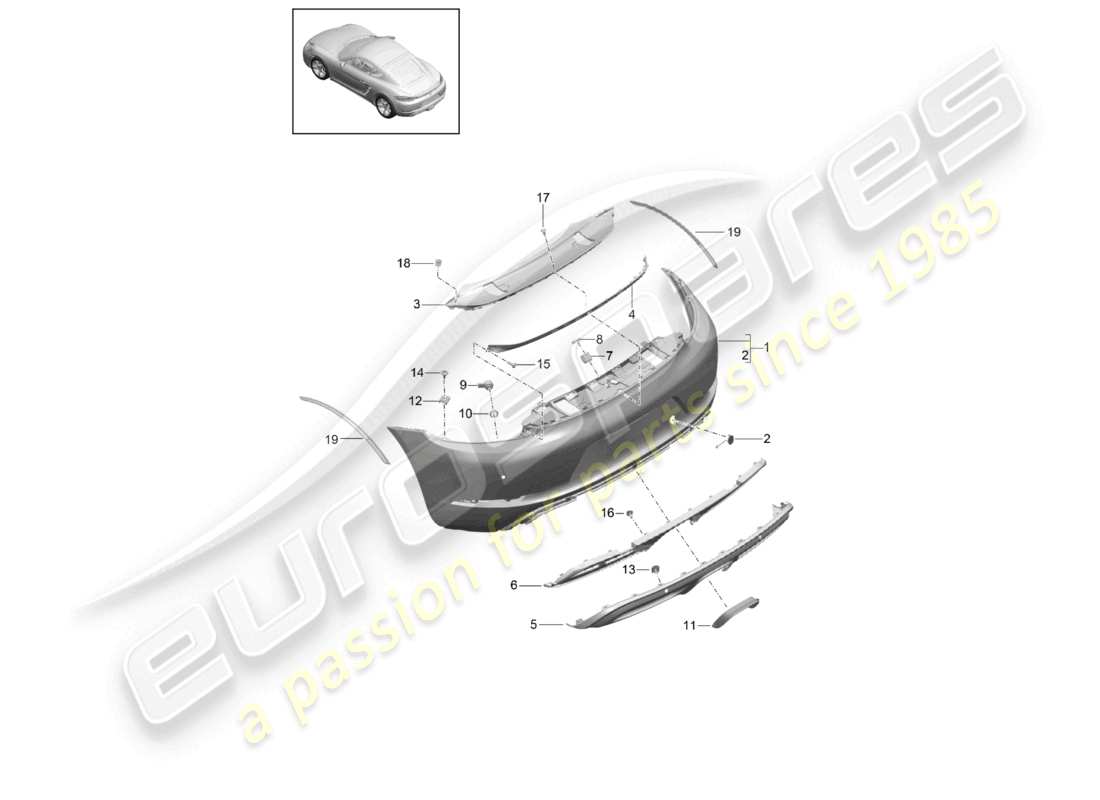 porsche 2021 (718 cayman) stoßfänger hinten sport design paket teilediagramm