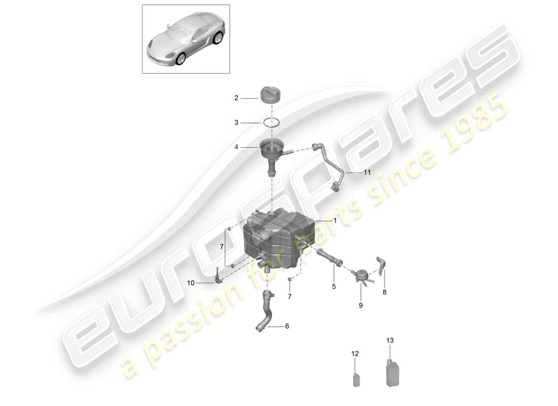 porsche 2021 (718 cayman) kühlmittelkühlsystem kühlmittelausgleichsbehälter teilediagramm