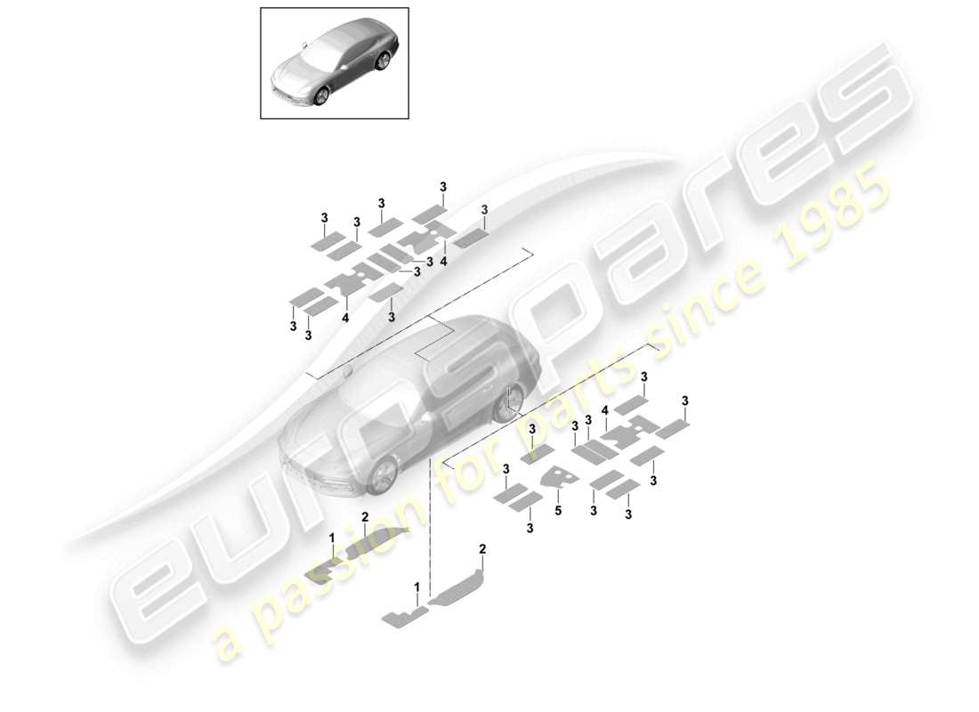 porsche 2021 (panamera 971-1) äußeres klebepad für schalldämpfer teilediagramm