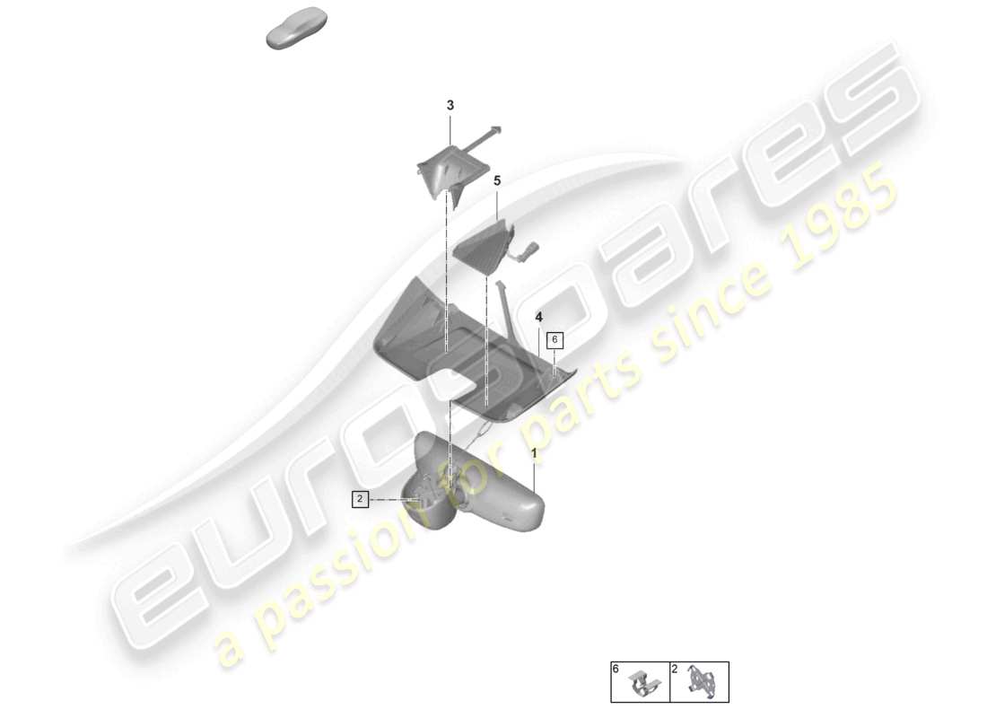 porsche 2022 (992-1 turbo / s) teilediagramm für innenspiegelabdeckung