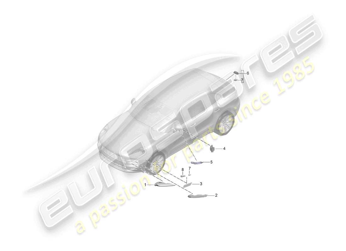porsche 2023 (macan) blinker-repeater, seitenmarkierungsleuchte, kennzeichenleuchte, teilediagramm