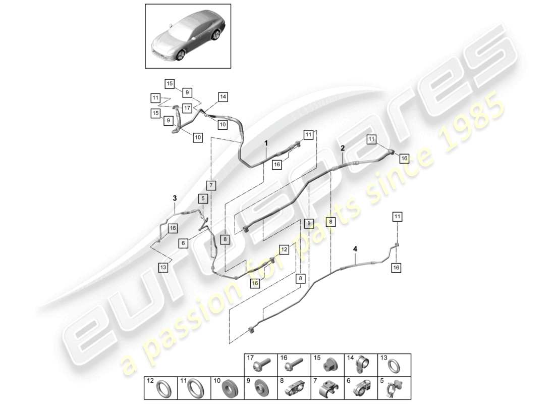 porsche 2021 (panamera 971-1) kältemittelkreislauf hybrid unterbodenverdampfer teilediagramm