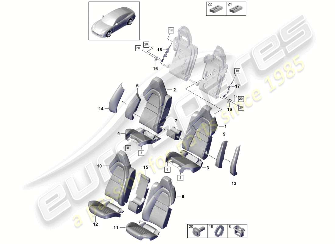 porsche 2021 (panamera 971-1) sitz hinten komfortsitz komfortausführung schaumstoffteil rückenlehnenbezüge sitzbezüge teilediagramm