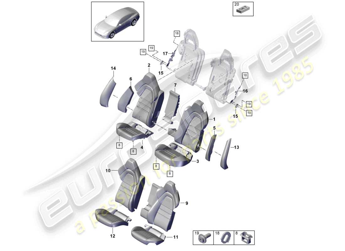 porsche 2021 (panamera 971-1) sitz hinten standardsitz sportausführung schaumstoffteil rückenlehnenbezüge sitzbezüge teilediagramm