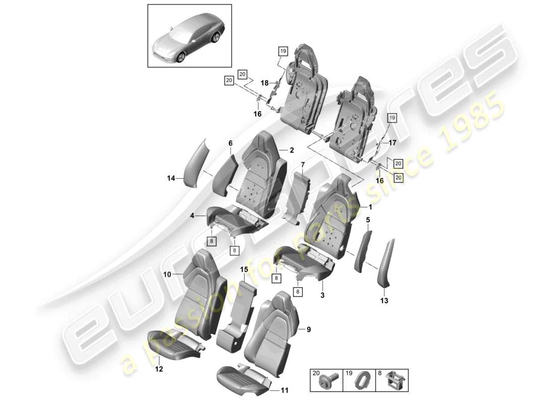 porsche 2021 (panamera 971-1) sitzrückseite für fahrzeuge mit verlängertem radstand komfortausführung schaumstoffteil-sitzbezüge teilediagramm