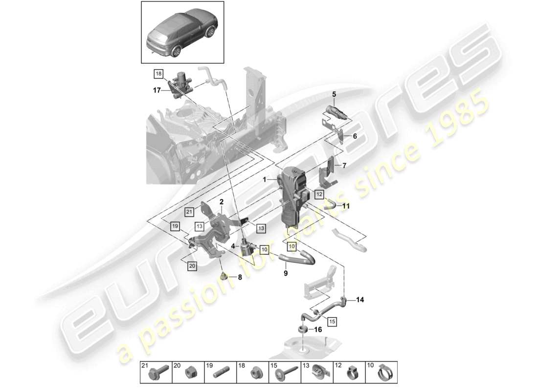 porsche 2022 (cayenne e3 9ya/9yb) zusatzheizung - teilediagramm