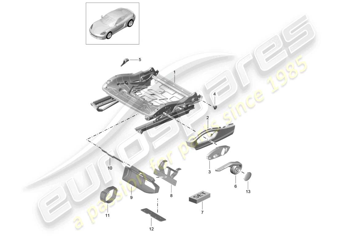 porsche 2025 (718 cayman) sitzrahmen sportsitz zubehör halterung feuerlöscher teilediagramm