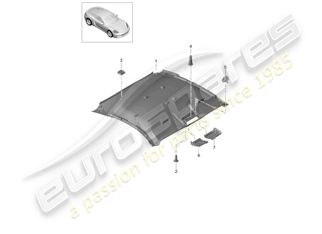 porsche 2025 (718 cayman) dachverkleidung teilediagramm