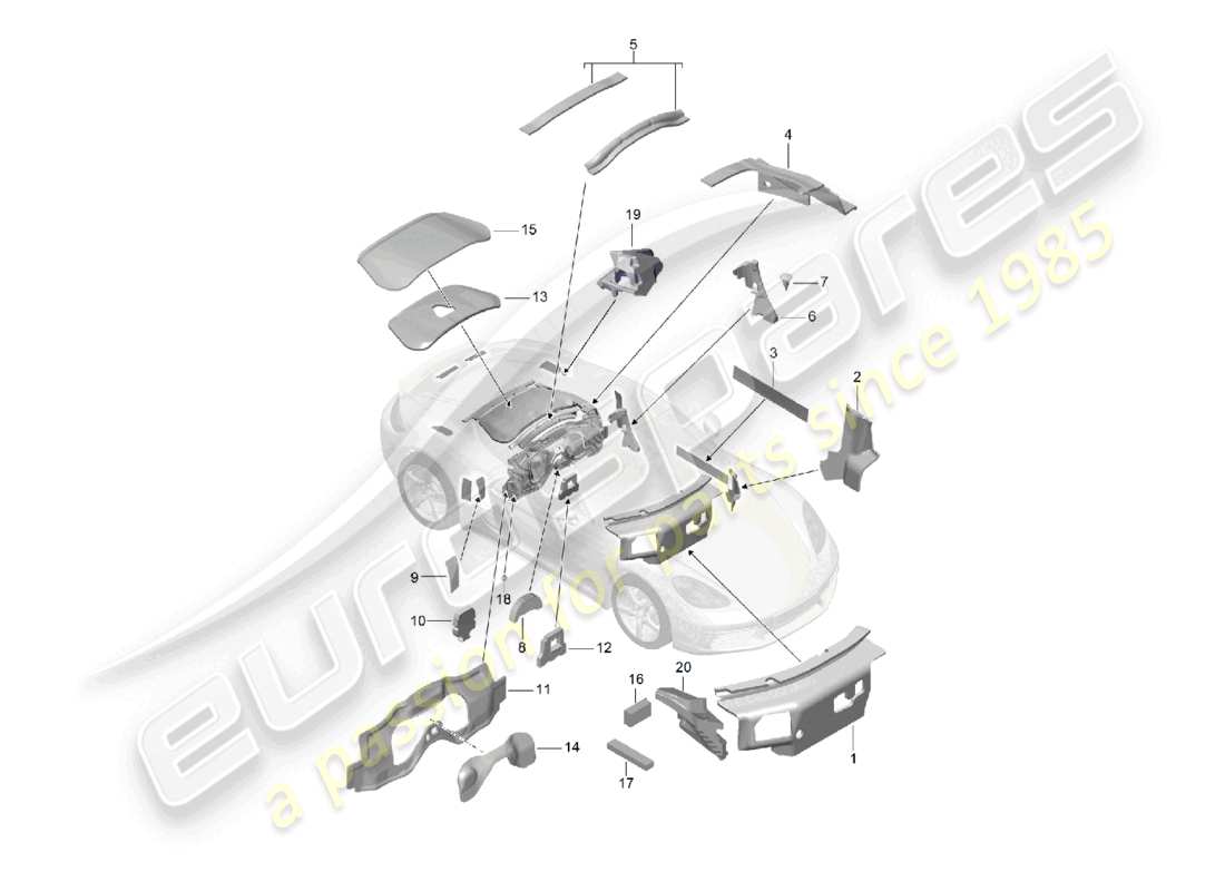 porsche 2025 (718 cayman) körperschalldämpfer teilediagramm