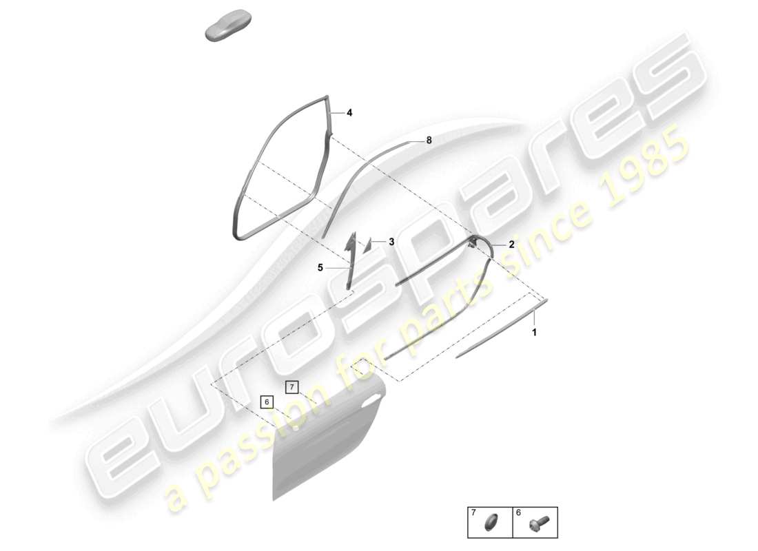 porsche 2021 (718 cayman gt4) türdichtungs- und verkleidungsteildiagramm