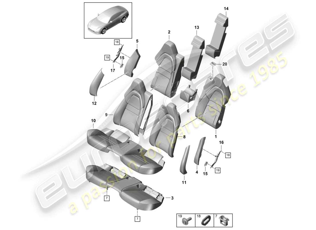 porsche 2021 (panamera 971-1) sitz hinten komfortsitz komfortausführung schaumstoffteil rückenlehnenbezüge sitzbezüge teilediagramm