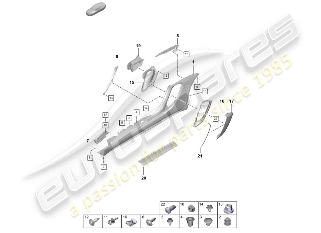 porsche 2021 (718 cayman gt4) seitenteilverkleidung und luftführung motorraum teilediagramm