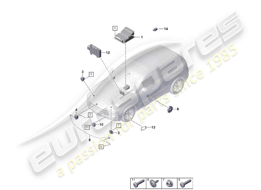 porsche 2025 (cayenne e3 pa) steuergerät airbag sensoren drucksensor fußgängerschutz teilediagramm