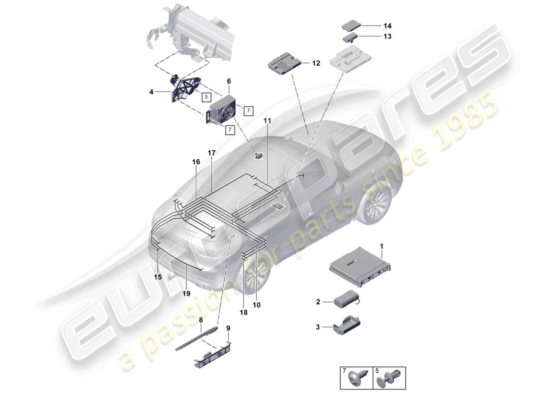 porsche 2025 (cayenne e3 pa) für modelle mit telefon und notruf ersatzteilzeichnung