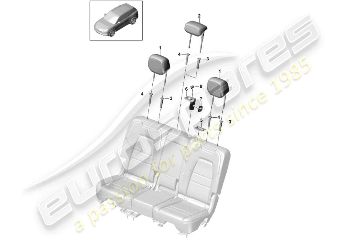 porsche 2021 (cayenne e3 9ya/9yb) kopfstützenoberteil befestigungsteile sitz standardsitz komfortsitz sportsitz teilediagramm