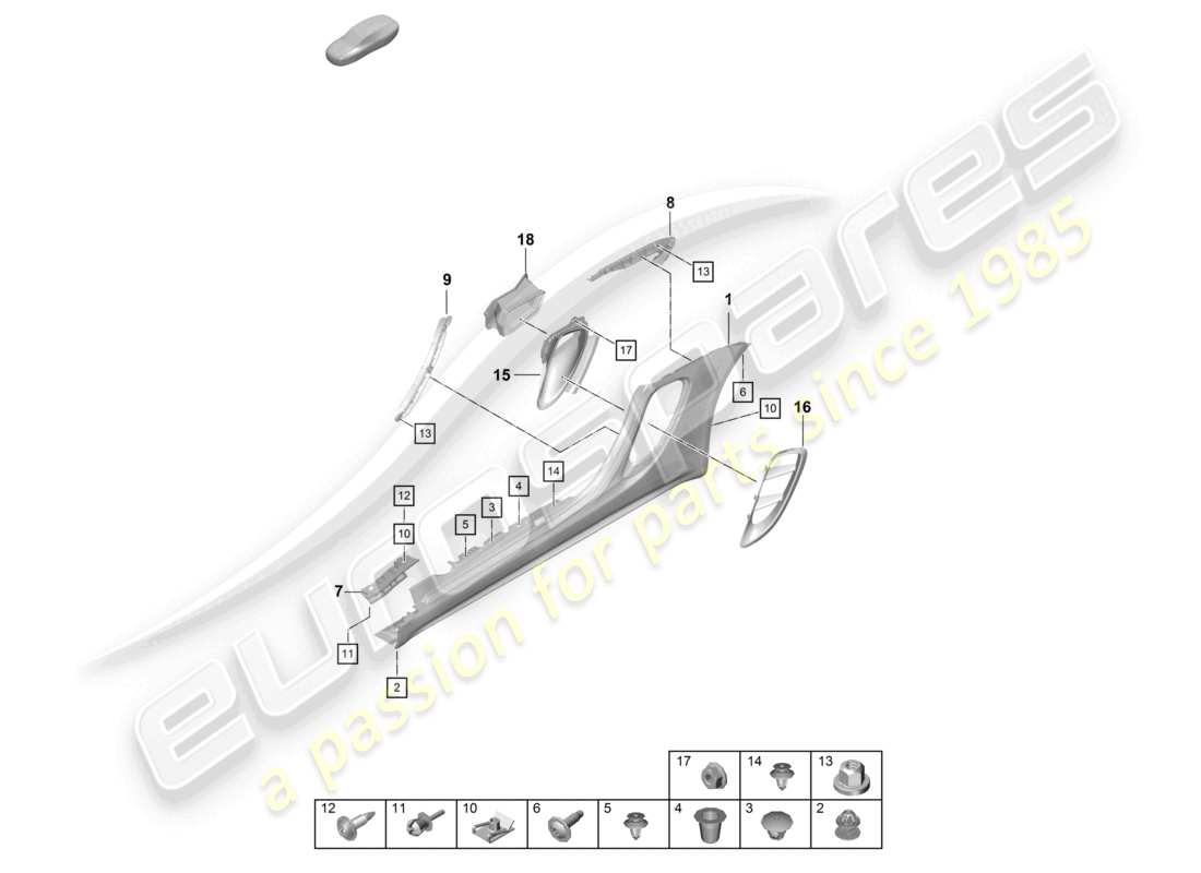 porsche 2023 (718 boxster spyder) seitenteilverkleidung und luftführung motorraum teilediagramm