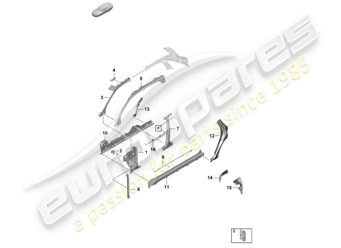 porsche 2025 (cayenne e3 pa) seitenteil vorne, innen teilediagramm