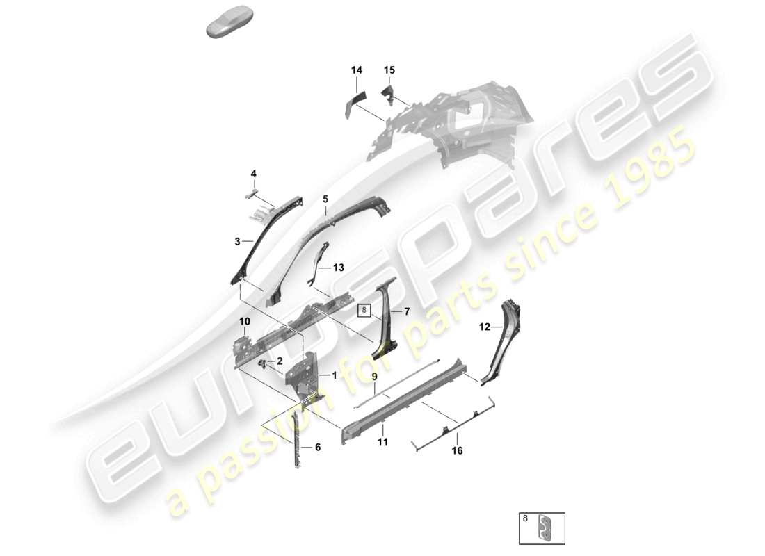 porsche 2025 (cayenne e3 pa) seitenteil vorne, innen coupé teilediagramm