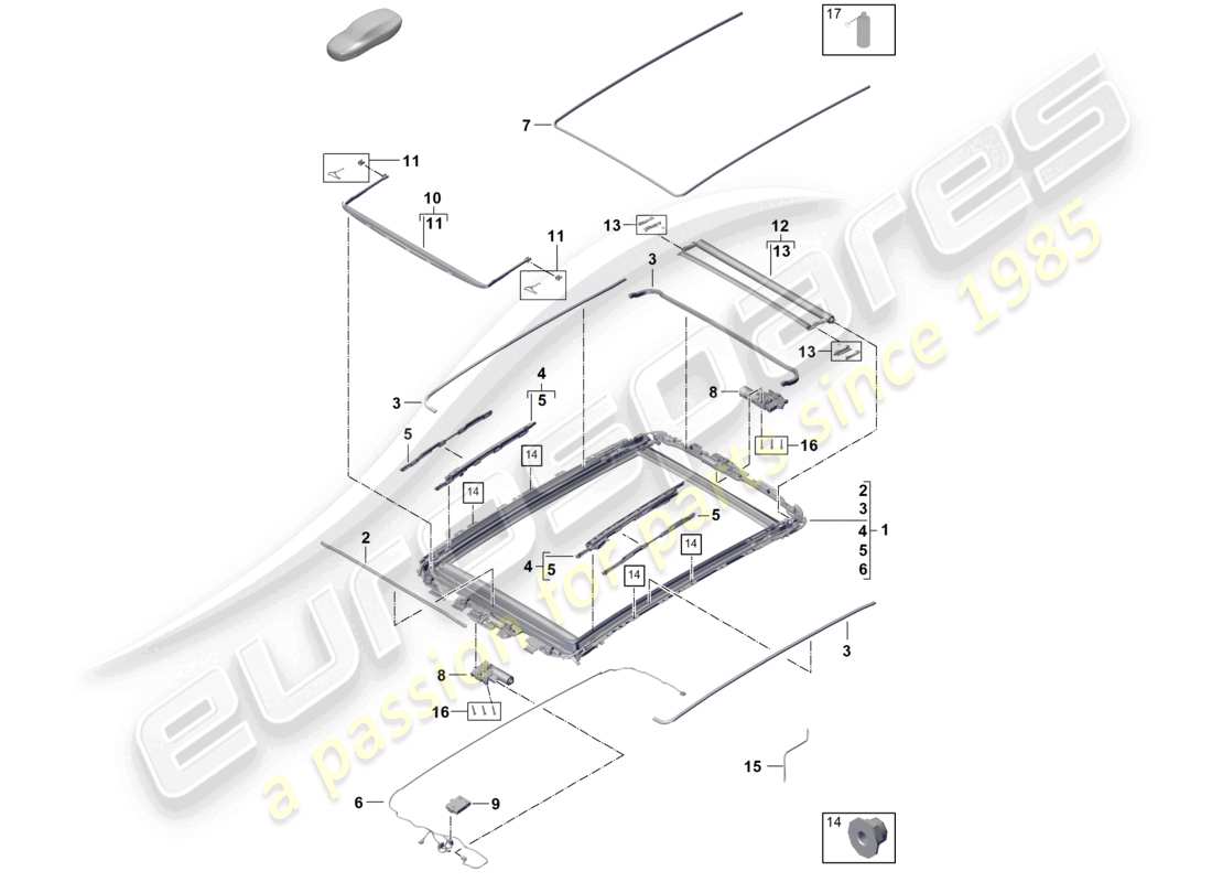 porsche 2025 (cayenne e3 pa) glasdachrahmen zubehör teilediagramm
