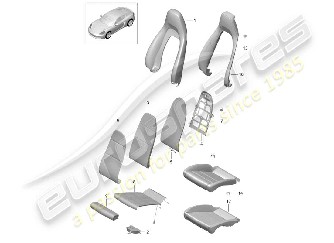 porsche 2024 (718 cayman) schaumstoffteil rückenlehnenbezüge sitzbezüge sportsitz plus teilediagramm