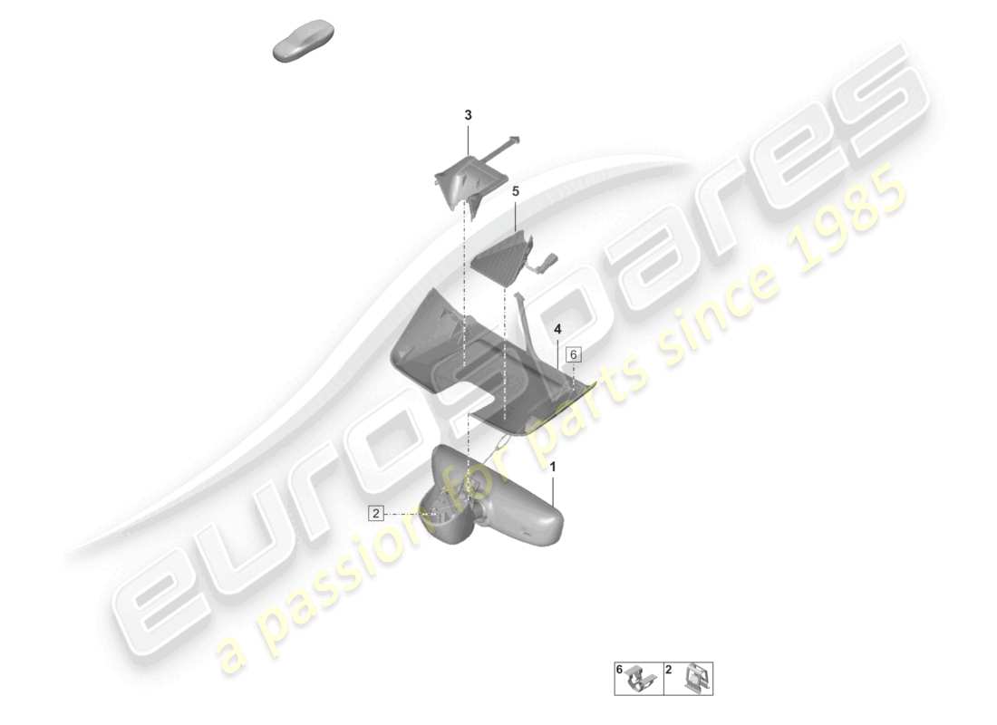 porsche 2022 (992-1 gt3/rs/st) teilediagramm für innenspiegelabdeckung