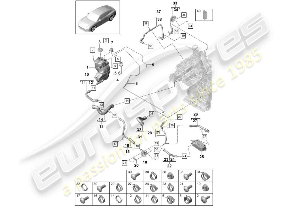 porsche 2021 (panamera 971-1) kühlmittelkühlsystem kühlmittelausgleichsbehälter entlüftungsleitung teilediagramm