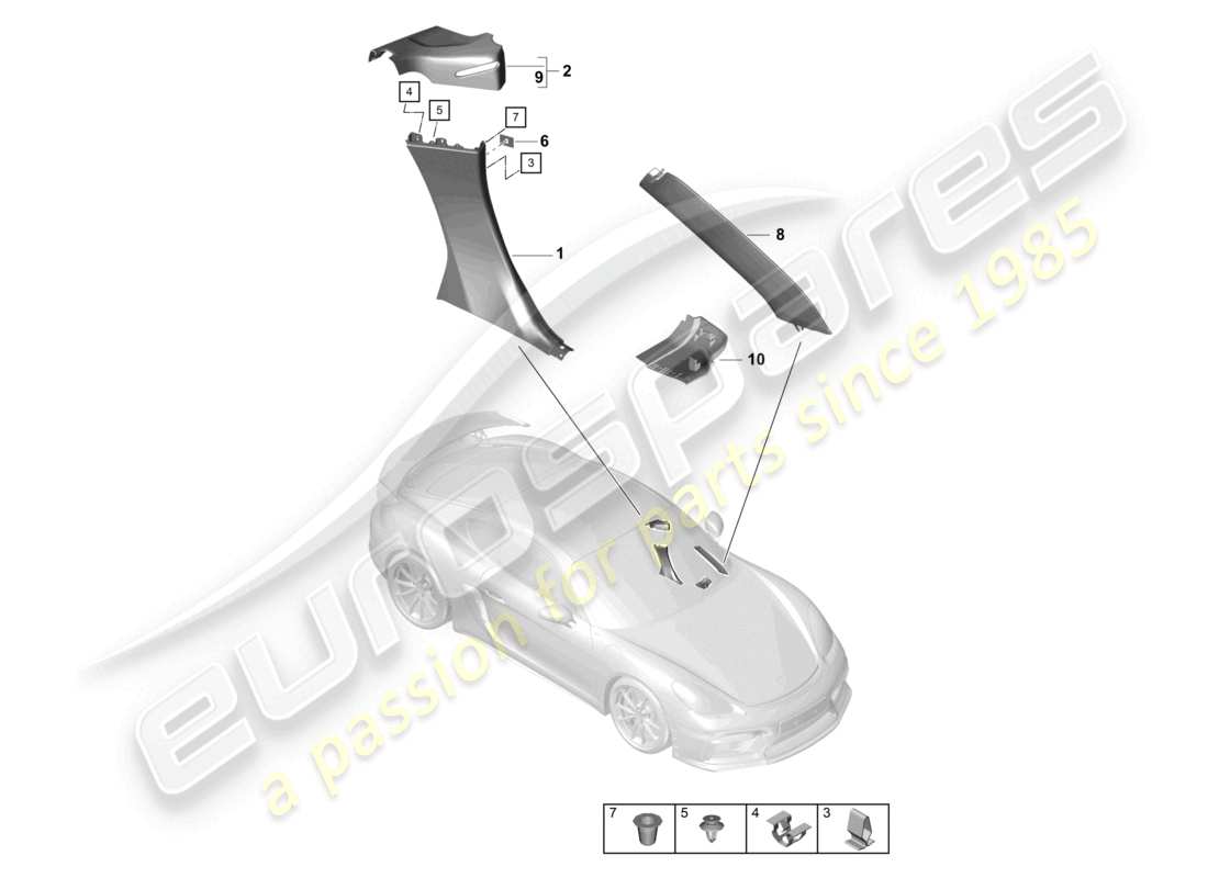 porsche 2021 (718 cayman gt4) zierleisten a-säule b-säule windlaufabdeckung teilediagramm