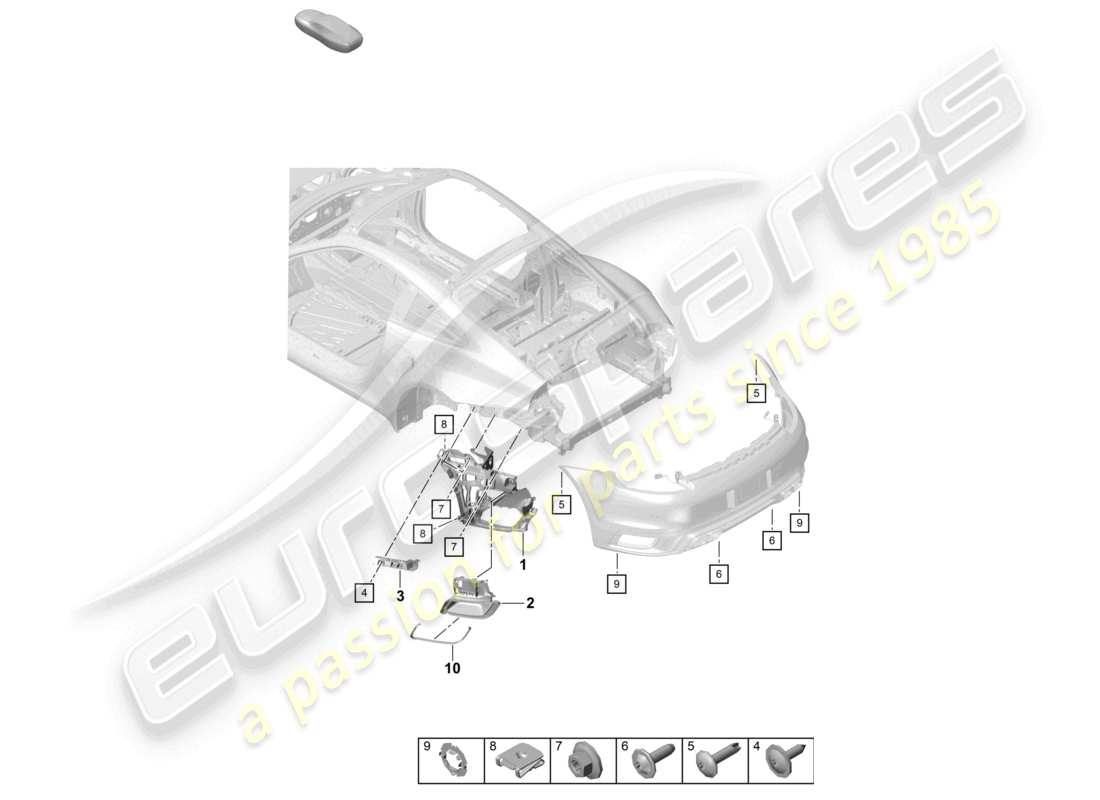 porsche 2022 (992-1 turbo / s) stoßfänger hinten befestigungsteile teilediagramm