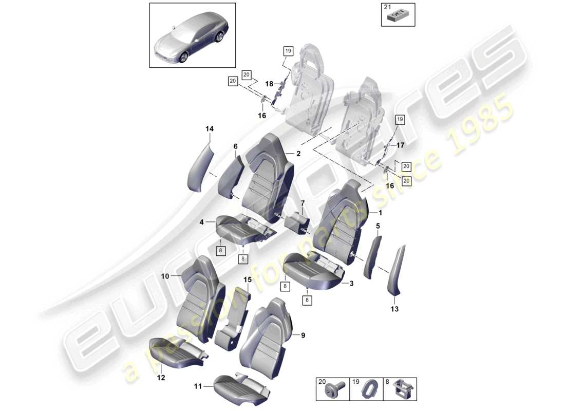 porsche 2021 (panamera 971-1) sitz hinten komfortsitz sportausführung schaumstoffteil rückenlehnenbezüge sitzbezüge teilediagramm