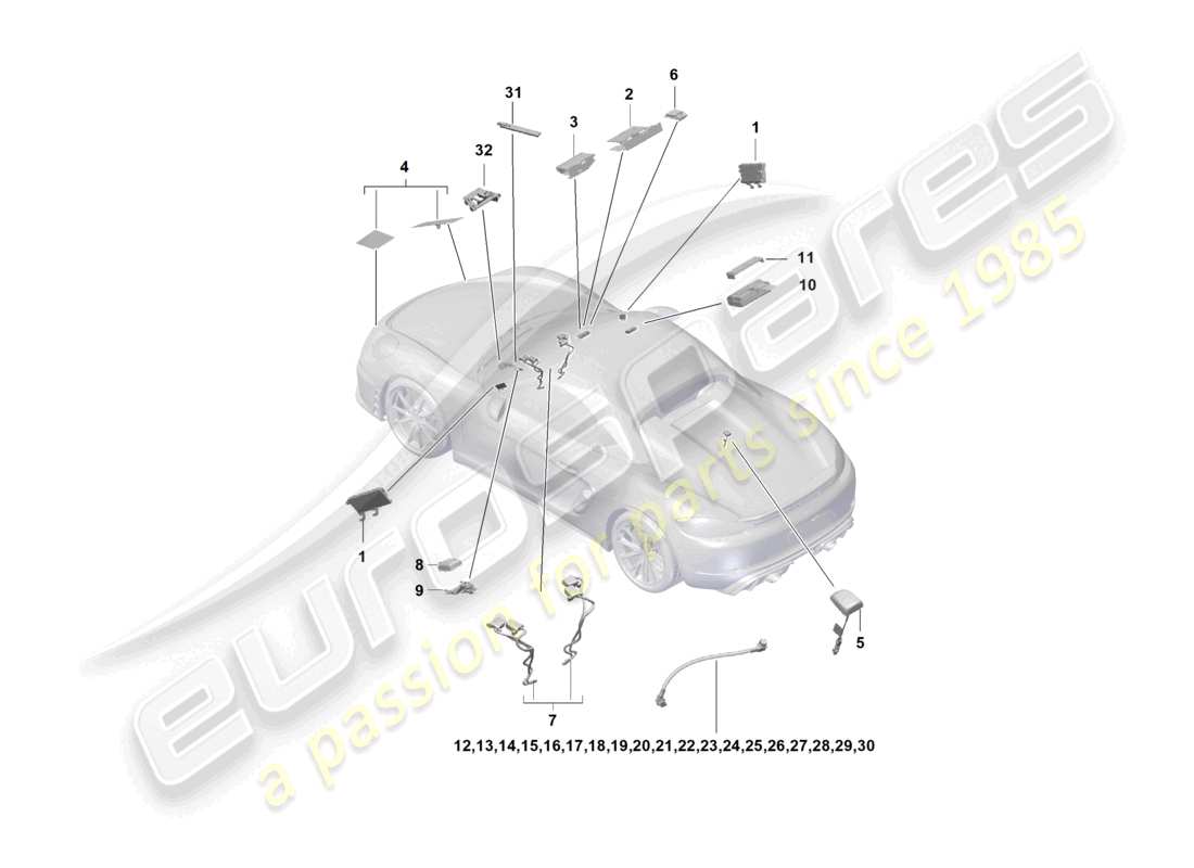 porsche 2023 (718 boxster spyder) einzeldraht-teilediagramm der antenne