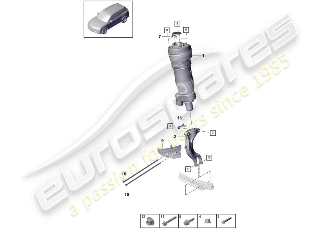 porsche 2021 (cayenne e3 9ya/9yb) luftfeder-federbein komplett teilediagramm