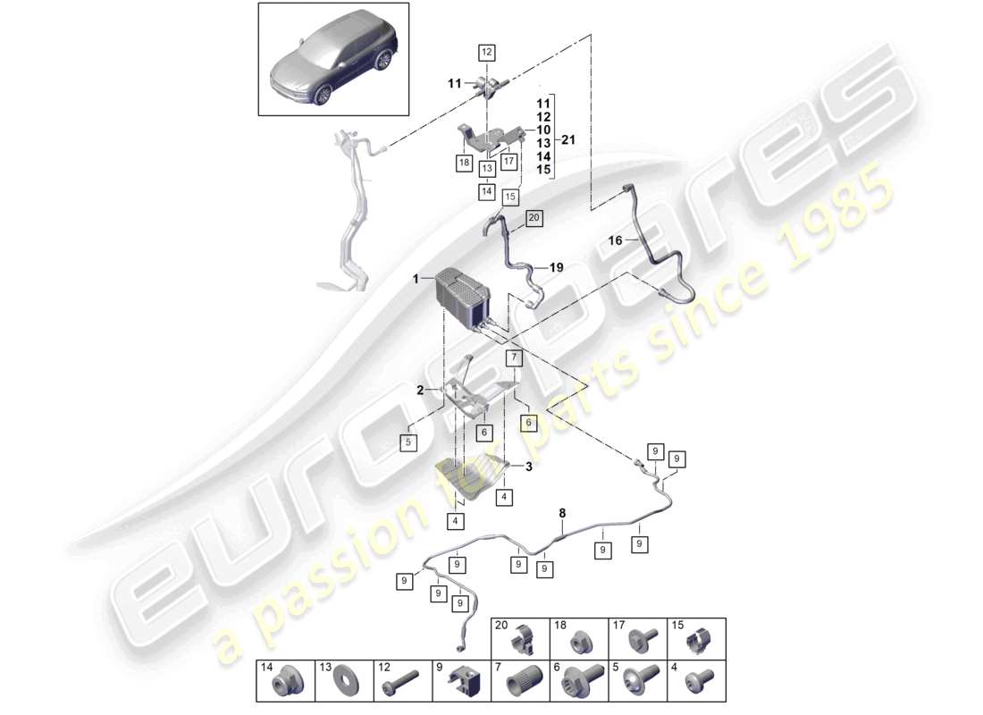 porsche 2021 (cayenne e3 9ya/9yb) aktivkohlebehälter teilediagramm