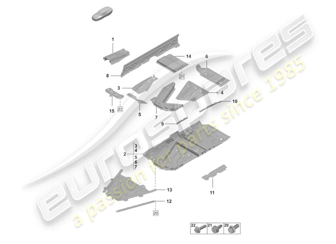 porsche 2022 (992-1 turbo / s) bodenplattentunnel - teilediagramm