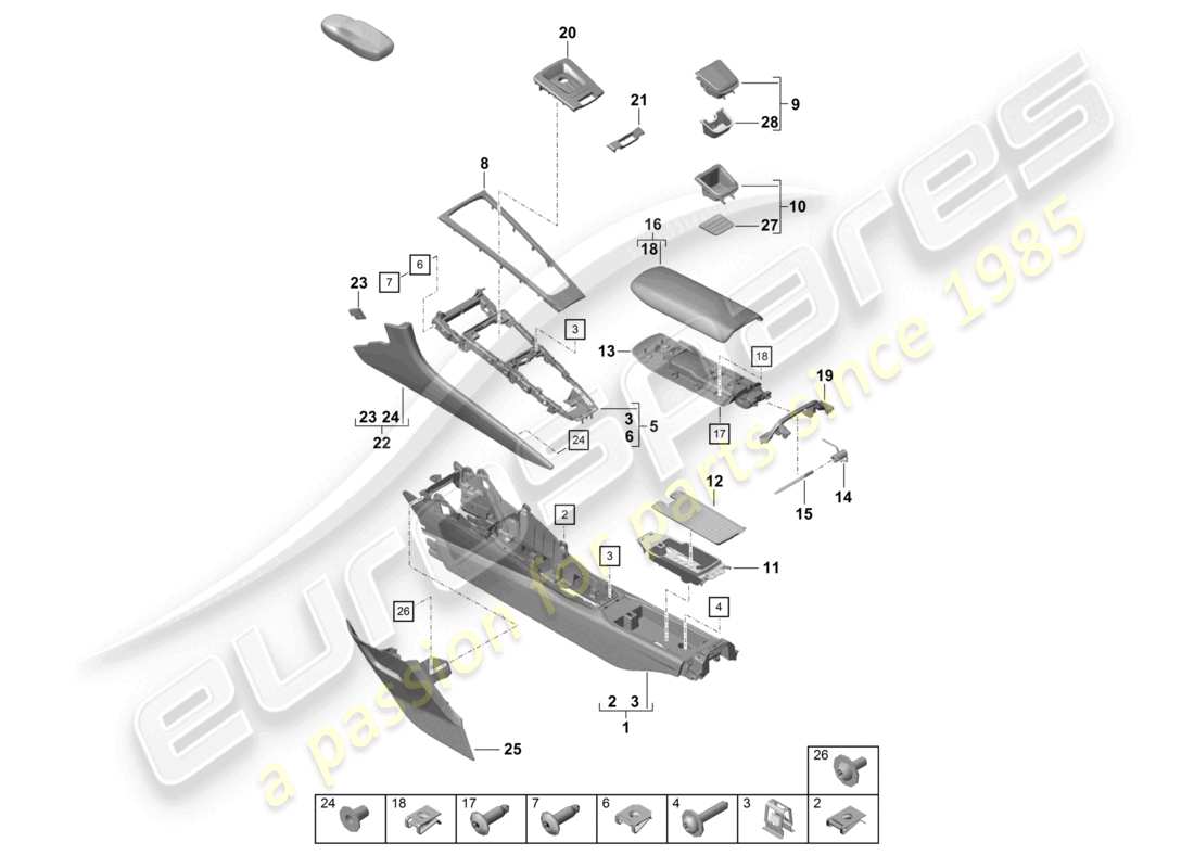 porsche 2025 (718 cayman gt4) mittelkonsole ersatzteildiagramm