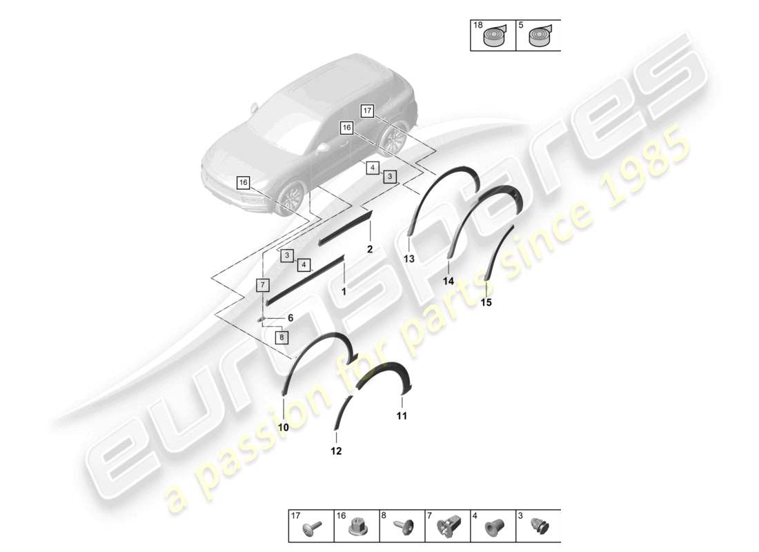 porsche 2021 (cayenne e3 9ya/9yb) radkastenabdeckung unten außen teilediagramm