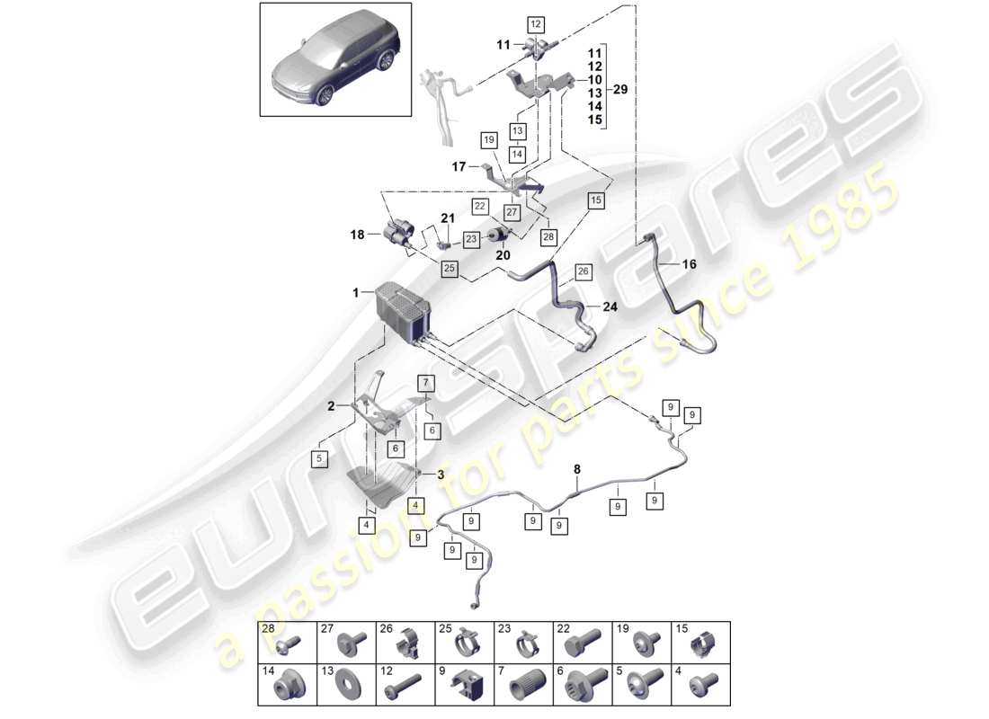 porsche 2021 (cayenne e3 9ya/9yb) aktivkohlebehälter teilediagramm