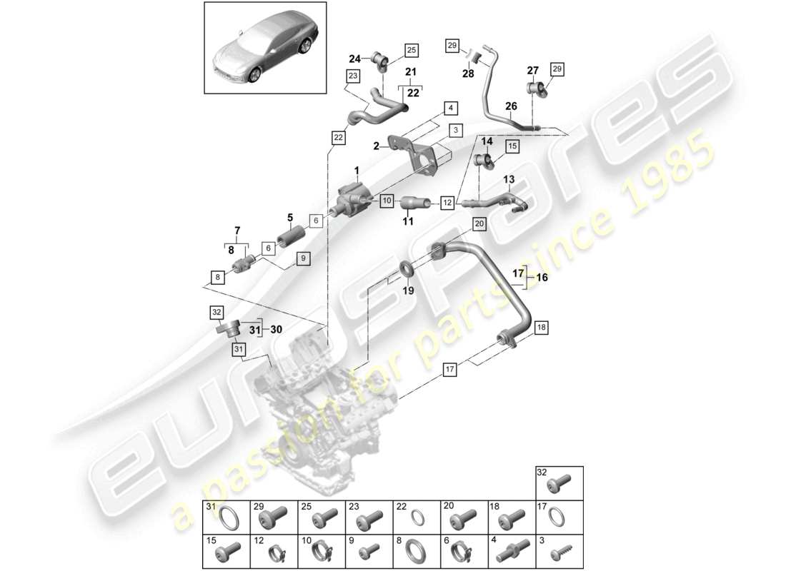 porsche 2021 (panamera 971-1) kühlmittelkühlsystem 2 ersatzteildiagramm