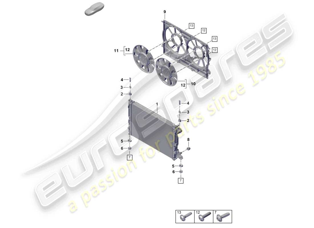 porsche 2025 (cayenne e3 pa) kühlmittelkühlsystem kühler für kühlmittel kühlerverkleidung teilediagramm