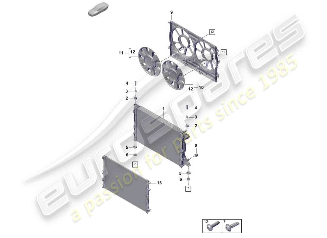 porsche 2025 (cayenne e3 pa) kühlmittelkühlsystem kühler für kühlmittel kühlerverkleidung teilediagramm