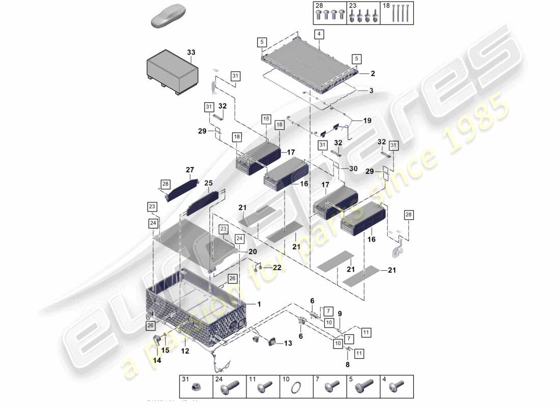 porsche 2025 (cayenne e3 pa) hybridbatterie oben einzelteile teilediagramm