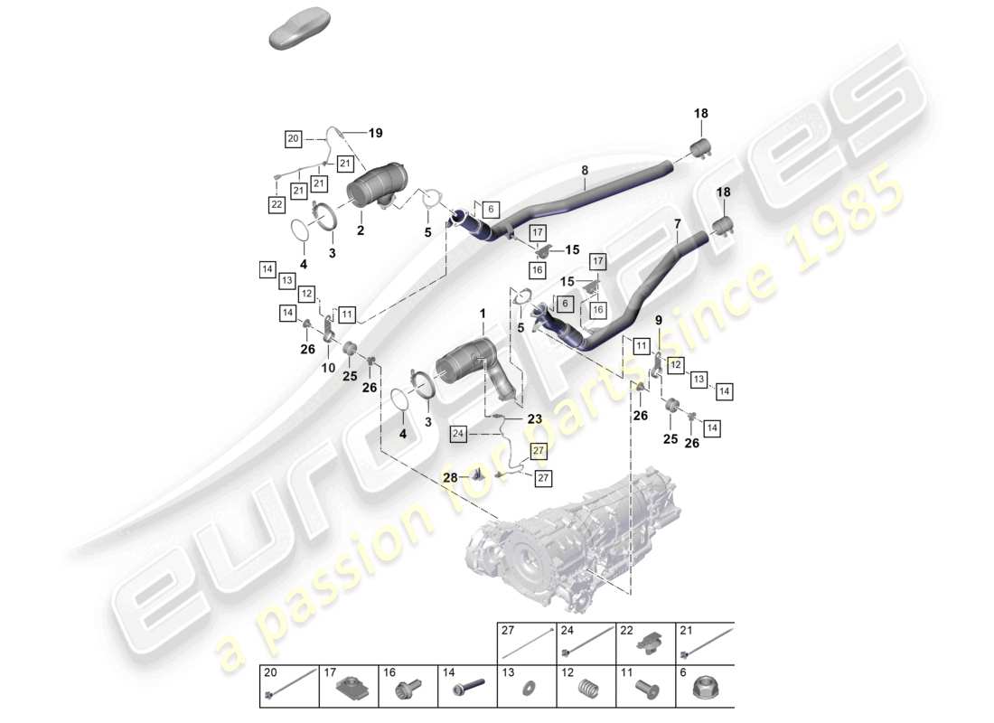 porsche 2025 (cayenne e3 pa) abgasanlage abgasrohr mit katalysator abgasrohr lambdasonde teilediagramm