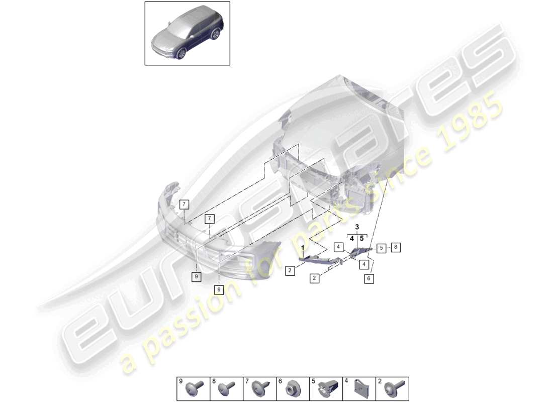 porsche 2021 (cayenne e3 9ya/9yb) befestigungselemente frontstoßstange teilediagramm