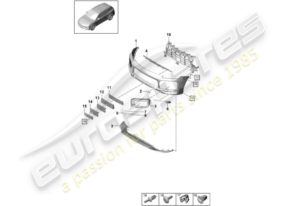 porsche 2021 (cayenne e3 9ya/9yb) stoßfänger vorne sport design paket basic ersatzteildiagramm