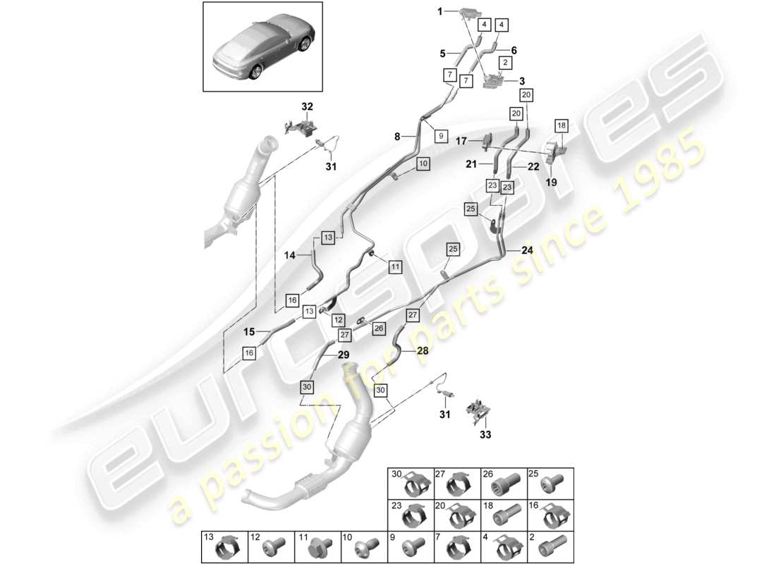 porsche 2021 (panamera 971-1) abgasanlage abgasnachbehandlungssystem sensoren für fahrzeuge mit ottopartikelfilter teilediagramm
