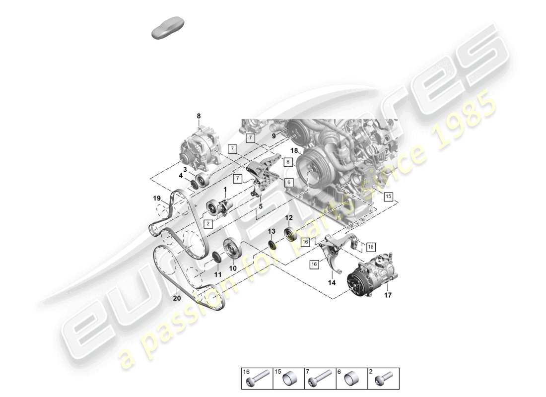 porsche 2025 (cayenne e3 pa) poly-v-riemen riemenspanner dämpfer teilediagramm