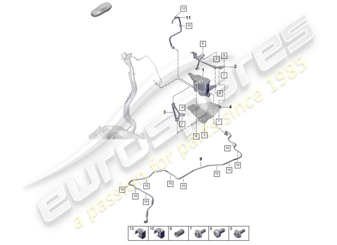 porsche 2025 (cayenne e3 pa) aktivkohlebehälter teilediagramm
